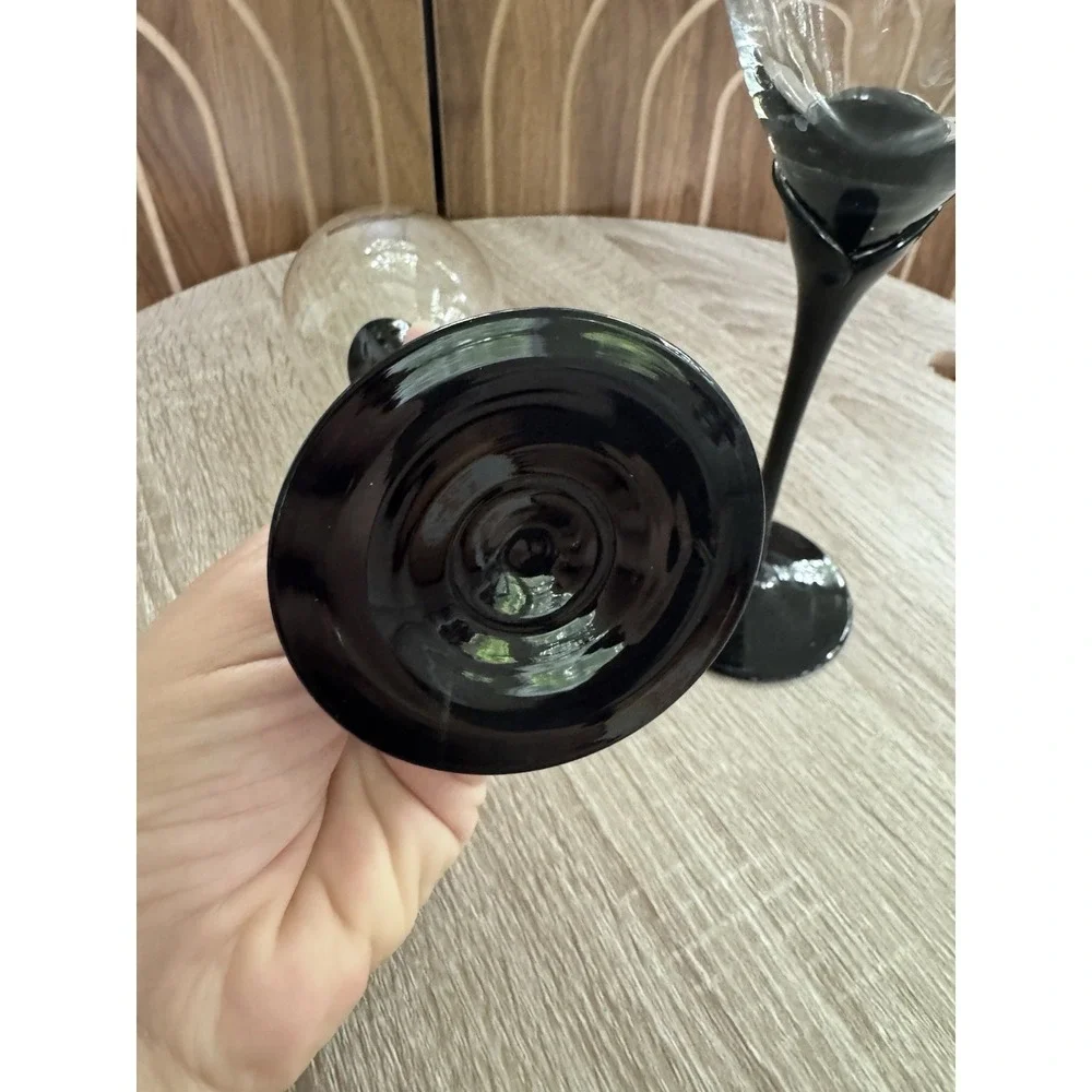 Pier 1 Black Tulip Stem Wine Glasses Set of 2. 9 3/8